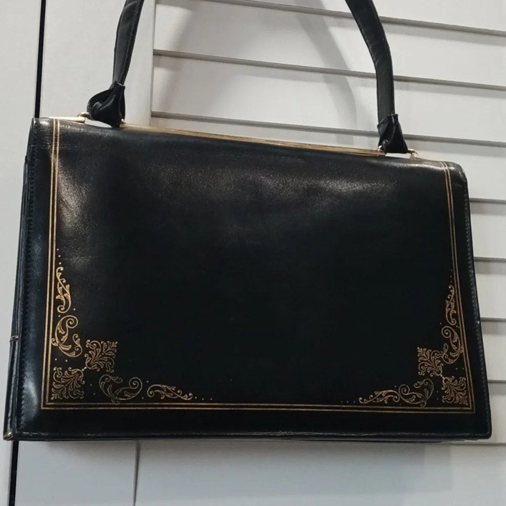 Black Shoulder Bag with Gold Accents